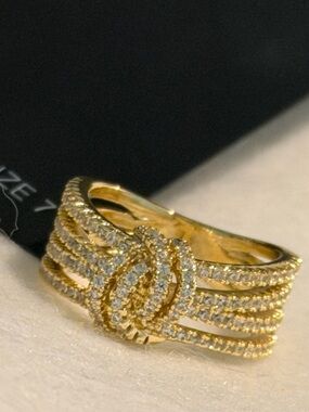 INC International Concepts Gold-Tone Multi-Row Knot Ring with Clear Crystals
